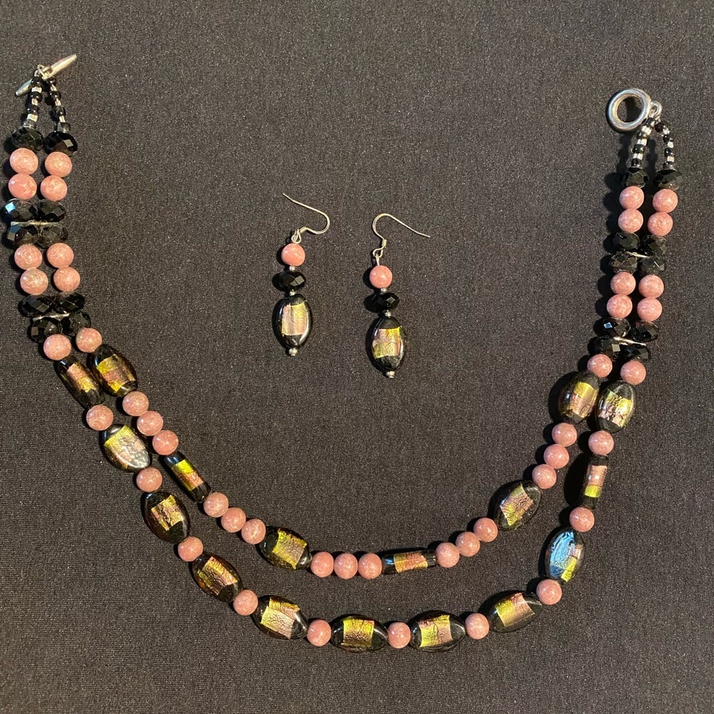 🍁Vintage stone statement necklace & earrings set🍁
